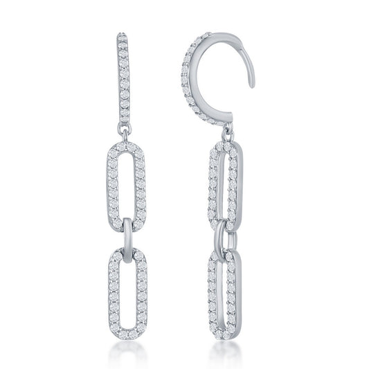 Sterling Silver, Double Link CZ Paperclip Earrings