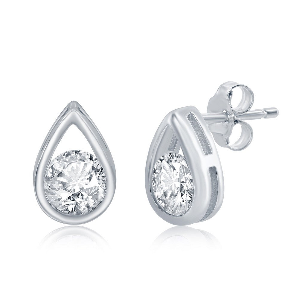 Sterling Silver 'April Birthstone' Pear-shaped Studs - White Topaz