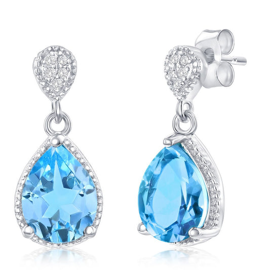Sterling Silver, Blue Topaz & White Topaz Gemstone Earrings