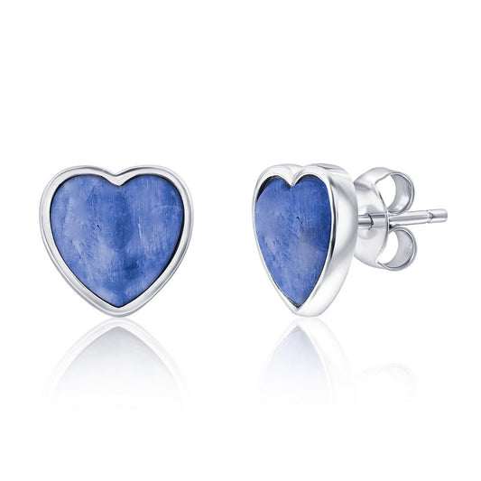 Sterling Silver, Bezel-Set Heart Studs - Kyanite
