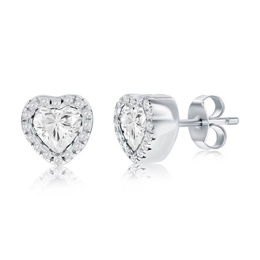 Sterling Silver, CZ Heart Stud Earrings