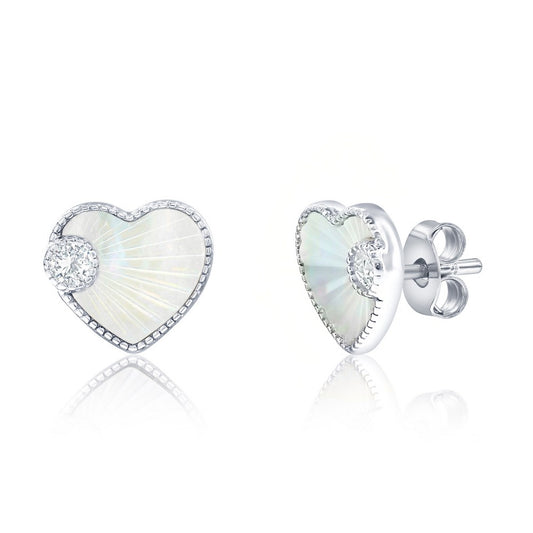 Sterling Silver, D-C Heart MOP & CZ Studs