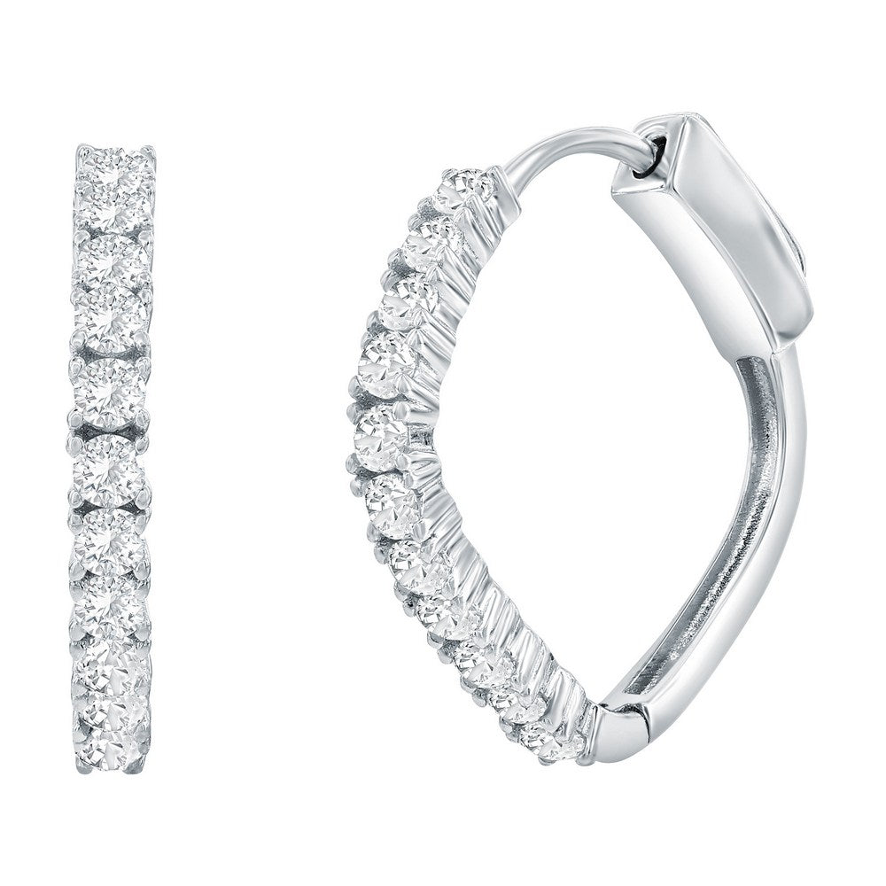 Sterling Silver, 18.5mm Diamond-Shaped CZ Hoop Earrings with Shimmering Details