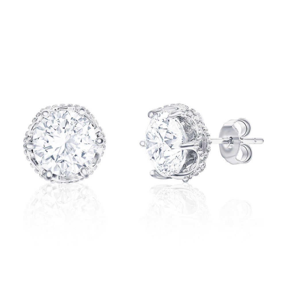 Sterling Silver, 10mm CZ Beaded Design Studs