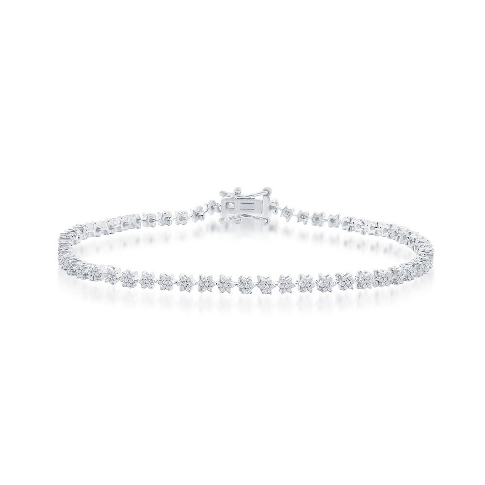 Sterling Silver, 3mm Tennis Diamond Bracelet - (406 Stones)
