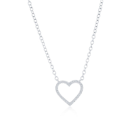 Sterling Silver, Heart Diamond Necklace - (30 Stones)