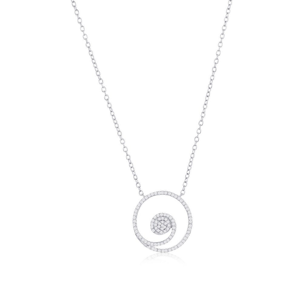 Sterling Silver, Circle Wave Diamond Necklace - (93 Stones)