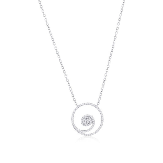 Sterling Silver, Circle Wave Diamond Necklace - (93 Stones)