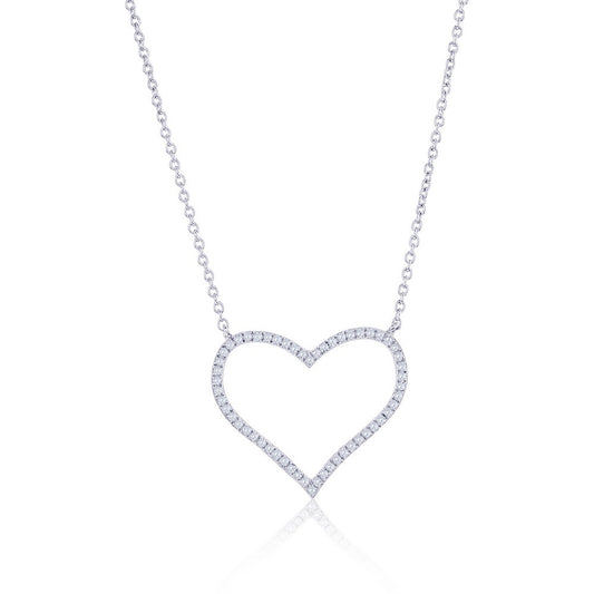 Sterling Silver, Heart Diamond Necklace - (56 Stones)