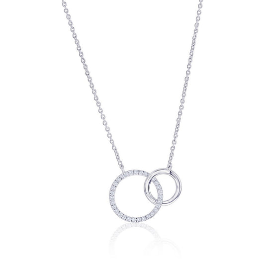 Sterling Silver, Double Circle Diamond Necklace - (38 Stones)