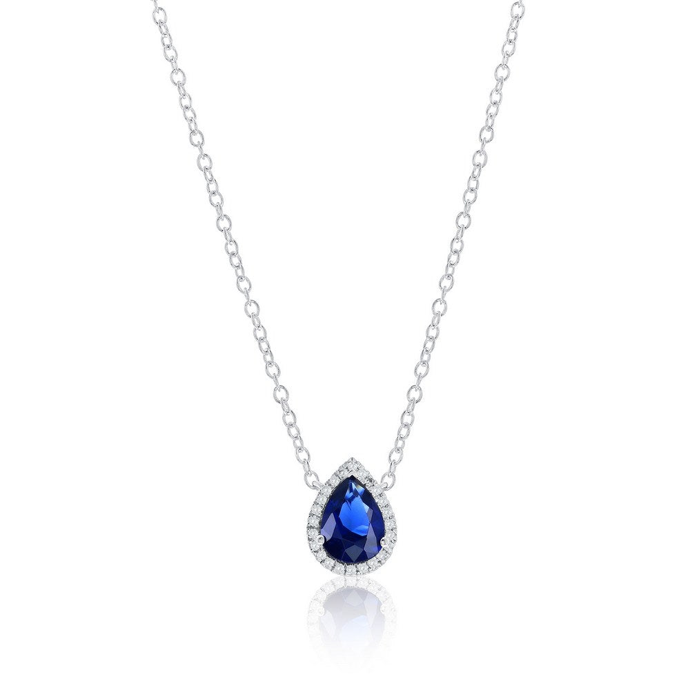 Sterling Silver, Lab-Grown 0.46ct Sapphire & 0.04ct Natural Diamond Necklace - (25 Stones)