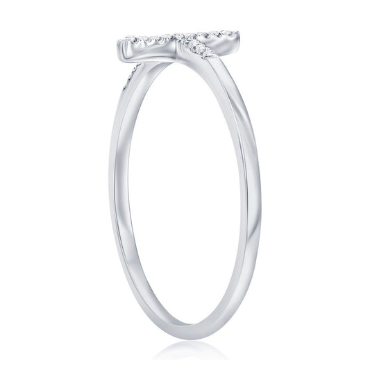 Sterling Silver Sideways Cross Diamond Ring - (21 Stones)