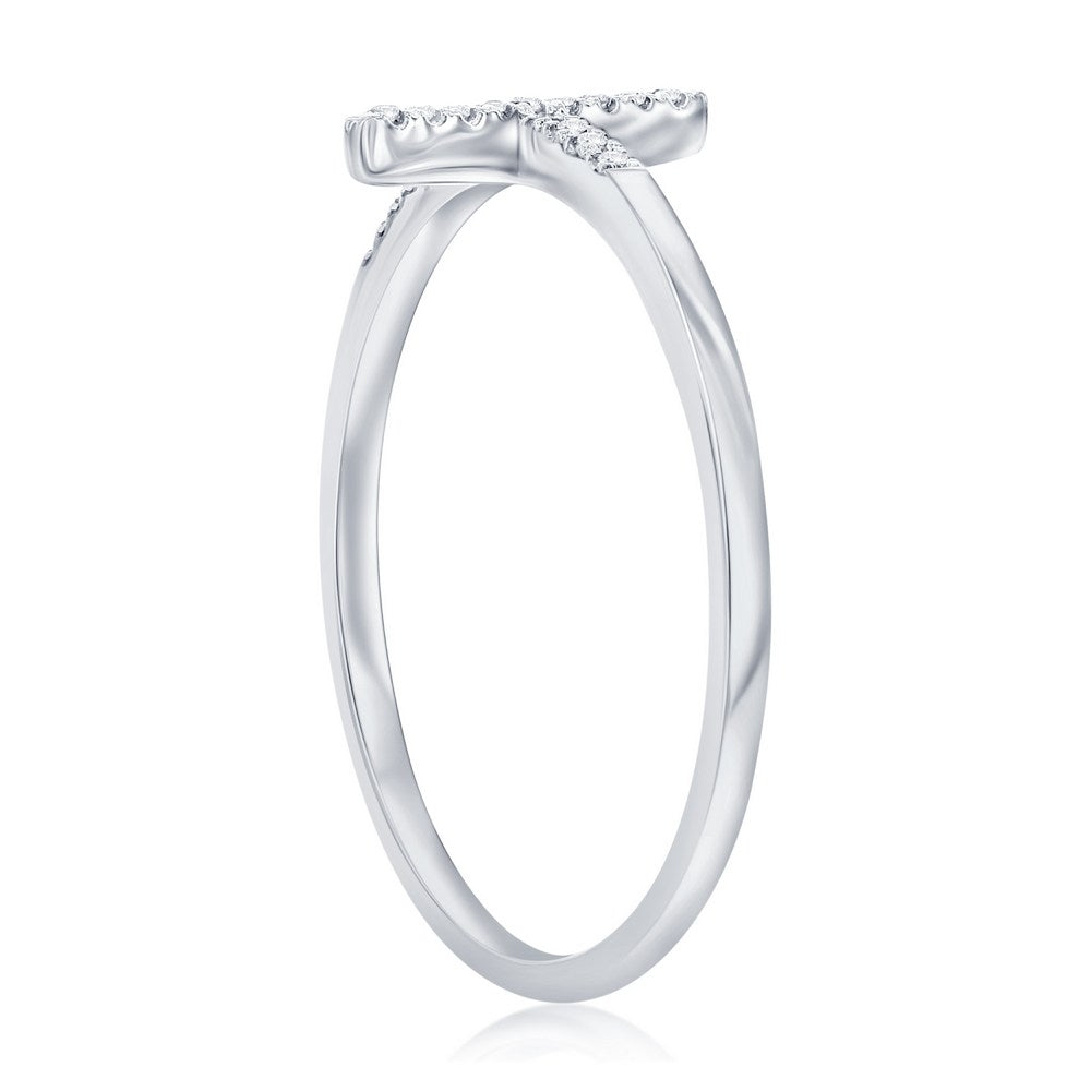 Sterling Silver, Sideways Cross Diamond Ring - (21 Stones)