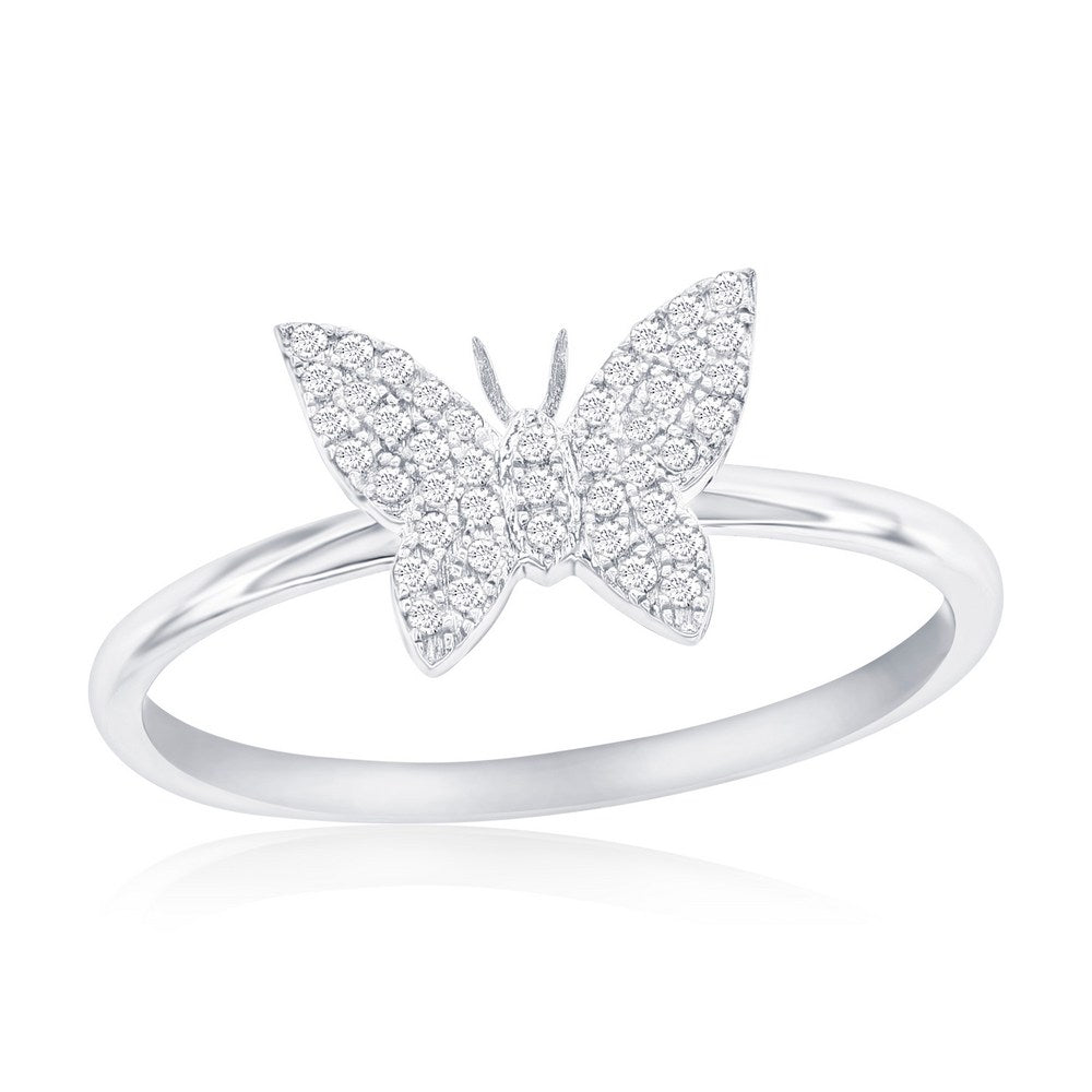 Sterling Silver, Butterfly Diamond Ring - (43 Stones)