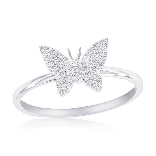 Sterling Silver, Butterfly Diamond Ring - (43 Stones)