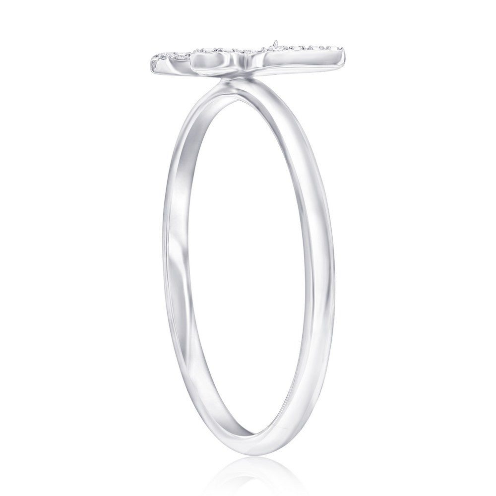 Sterling Silver, Butterfly Diamond Ring - (43 Stones)