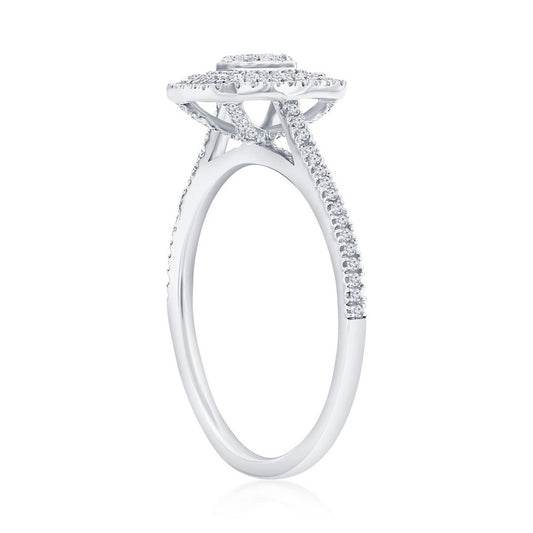 Sterling Silver, Double Frame Emerald Diamond Ring - (119 Stones)