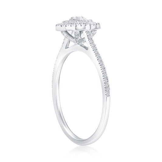 Sterling Silver, Double Frame Oval Diamond Ring - (97 Stones)