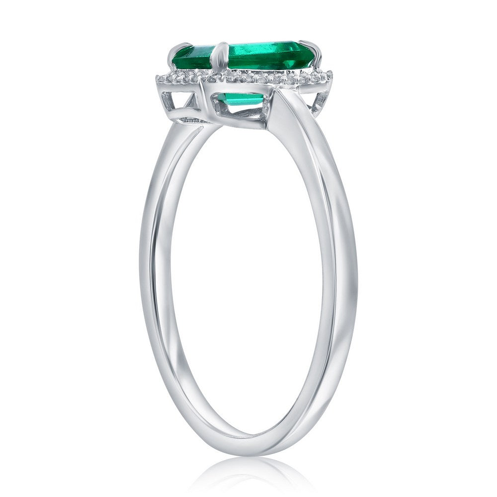 Sterling Silver, Lab-Grown 0.80ct Emerald & 0.06ct Natural Diamond Ring - (31 Stones)