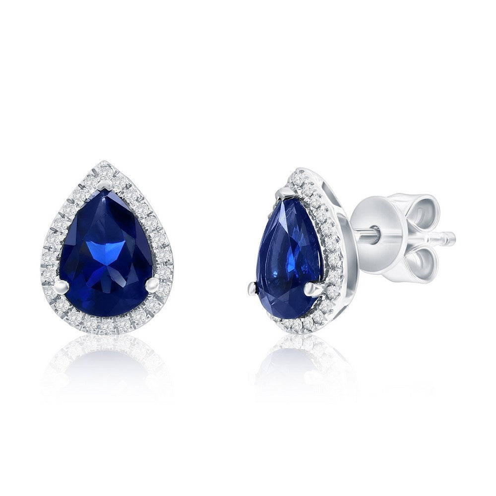 Stering Silver, 1.99ct Pearshaped Sapphire & 0.09ct Natural Dimaond Studs - (50 Stones)