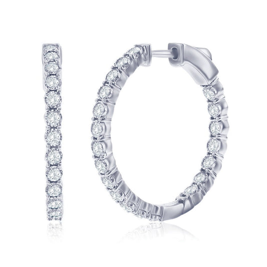 Sterling Silver, Inside-Outside 1.07cttw Lab-Grown Diamond, 25mm Hoop Earrings - (40 Stone)