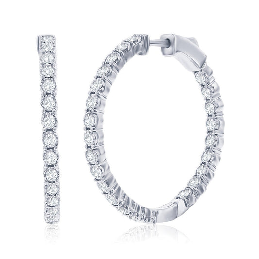 Sterling Silver, Inside-Outside 1.26cttw Lab-Grown Diamond, 30mm Hoop Earrings - (48 Stones)