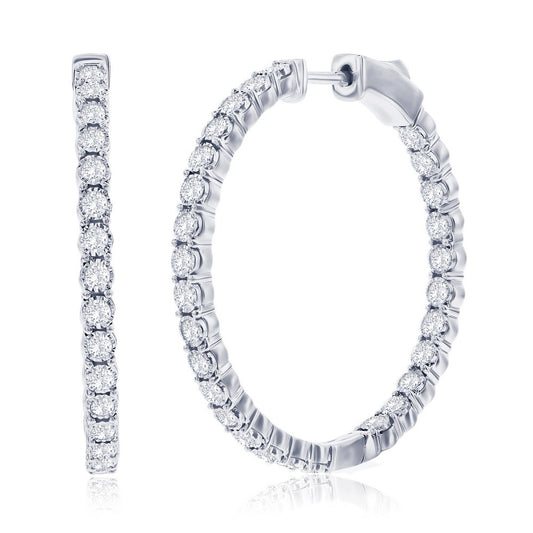 Sterling Silver, Inside-Outside 1.44cttw Lab-Grown Diamond, 32mm Hoop Earrings - (56 Stones)