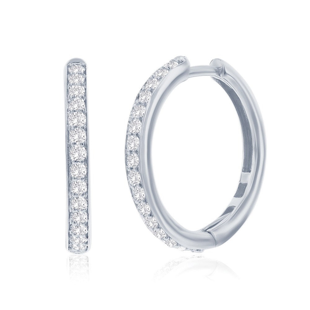 Sterling Silver, 0.50cttw Lab-grown Diamond, 23mm Hoop Earrings - (40 Stones)