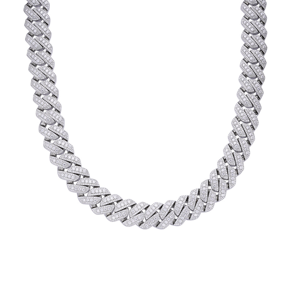 Sterling Silver Moissanite 20mm Three Stone Heavy Cuban Chain 22 Inch Necklace Rhodium Plated 46-1/10 CT