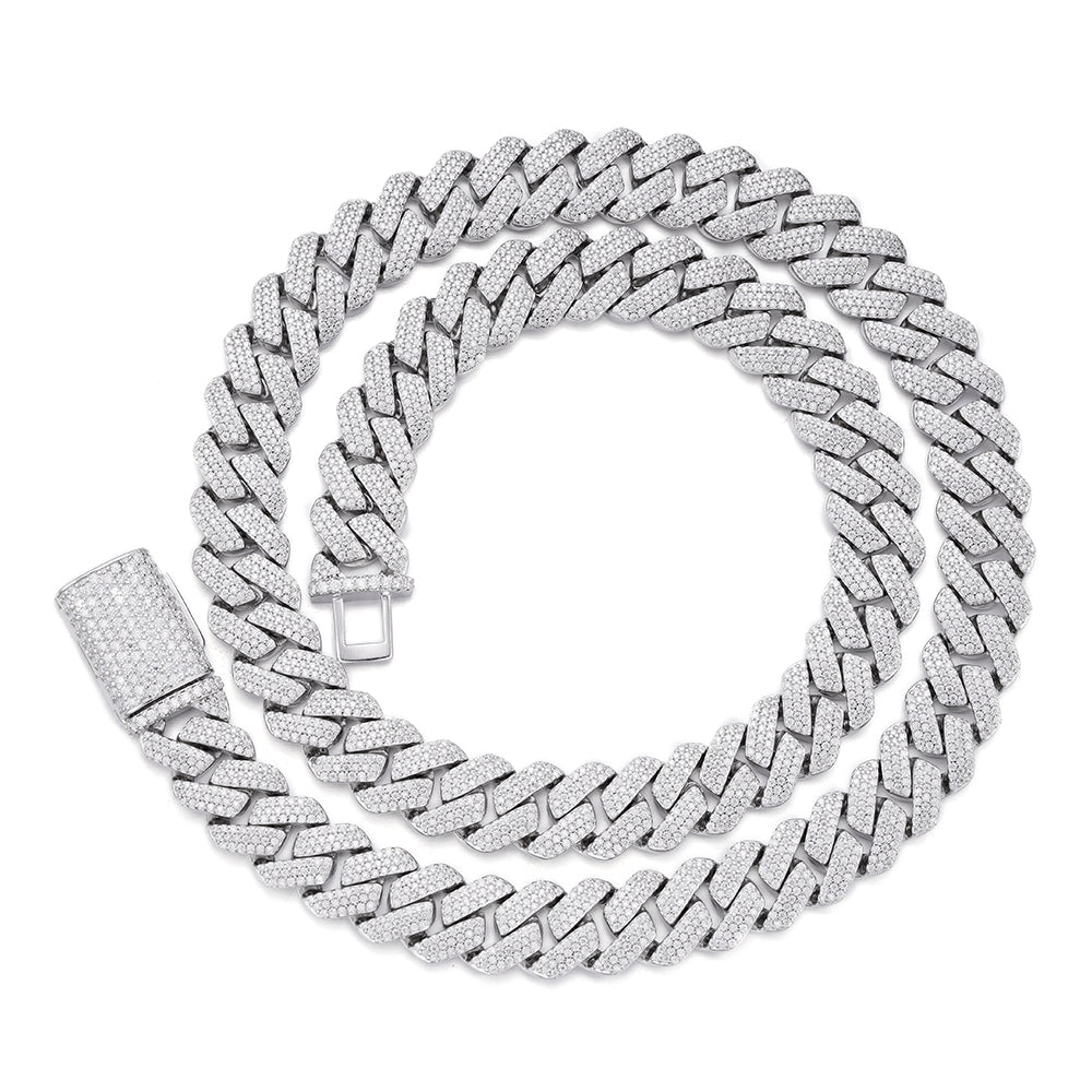 Sterling Silver Moissanite 13mm Square Cuban Chain 22 Inch Necklace RP 18-1/4 Cttw