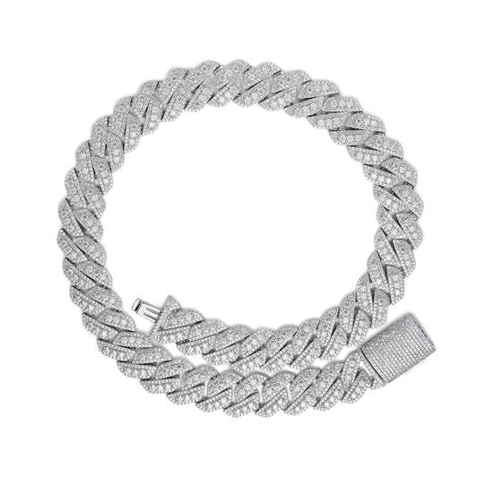 Sterling Silver Round Big Stone in Center Surrounded with Small Stones 20mm Moissanite Cuban Chain 22Inch Necklace RP 55-5/8 Cttw