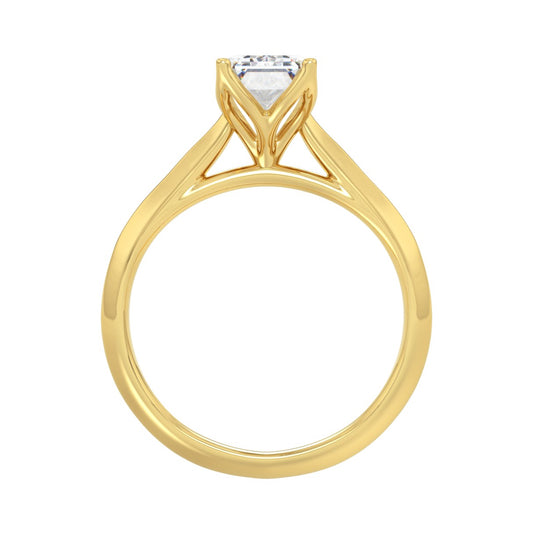 LADIES SOLITAIRE RING 2CT EMERALD LAB DIAMOND 14K YELLOW GOLD - IGI CERTIFIED