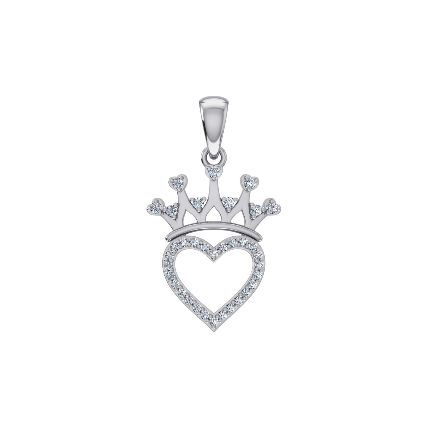 10K White Gold Round Diamond Heart Crown Pendant 1/10 CT