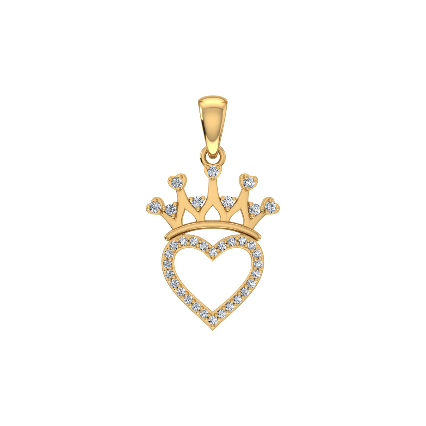 10K Yellow Gold Round Diamond Heart Crown Pendant 1/10 Cttw