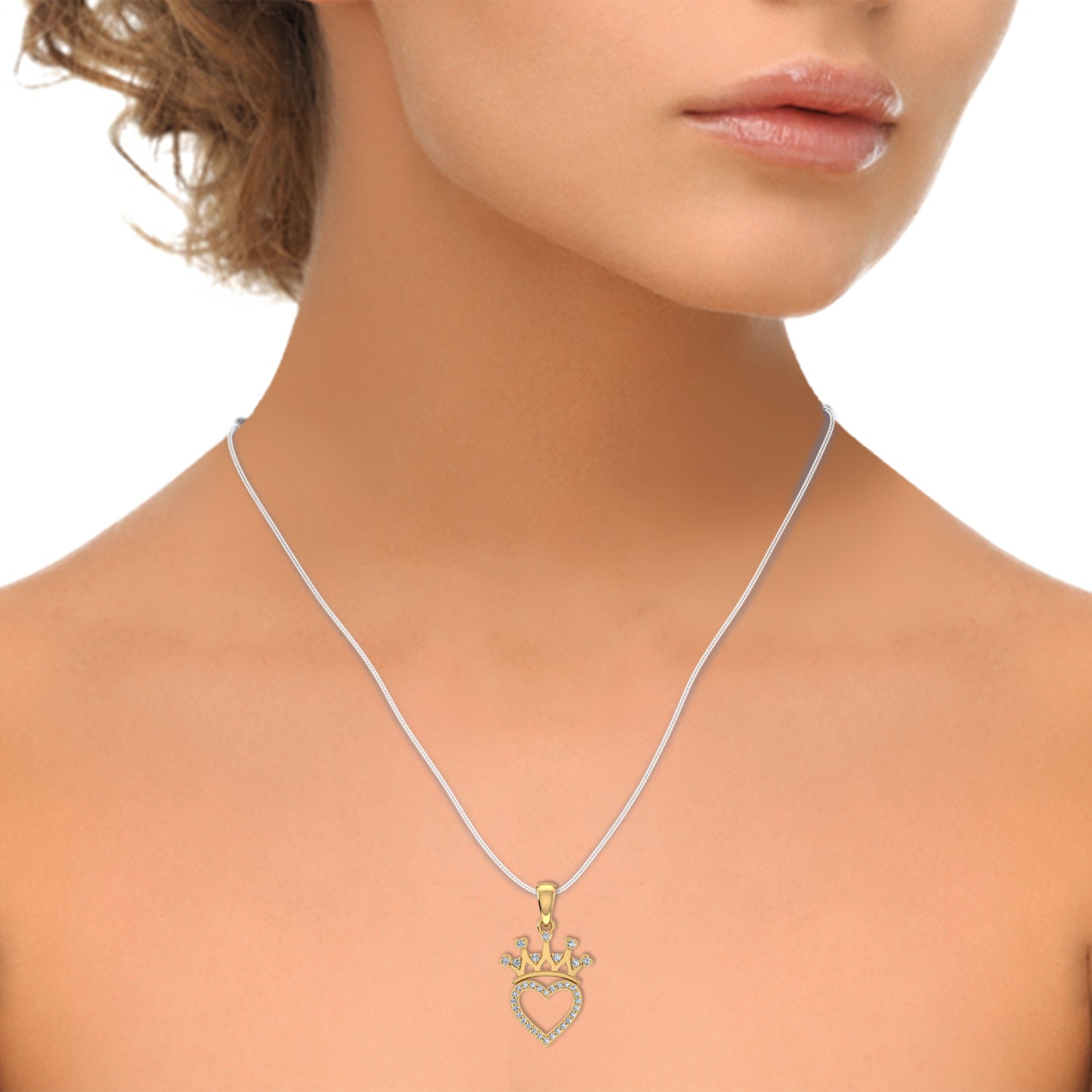 10K Yellow Gold Round Diamond Heart Crown Pendant 1/10 Cttw