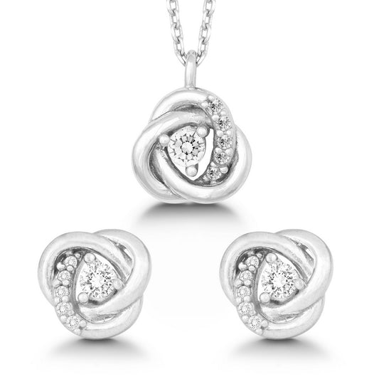Sterling Silver, CZ Knot Necklace and Earrings Set