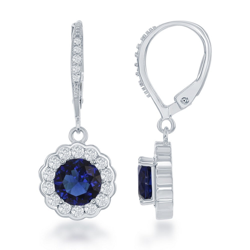 Sterling Silver, September Birthstone w/CZ Border Round Earrings & Necklace Set