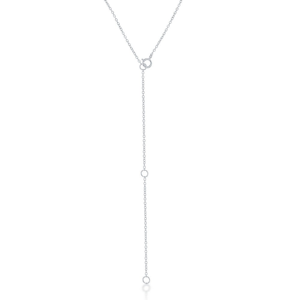 Sterling Silver Shiny "L" with Tiny CZ Flower Necklace and Earrings Set