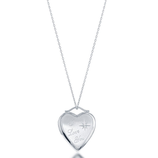 Sterling Silver, "I Love You" Diamond-Cut Star Heart Locket W/chain