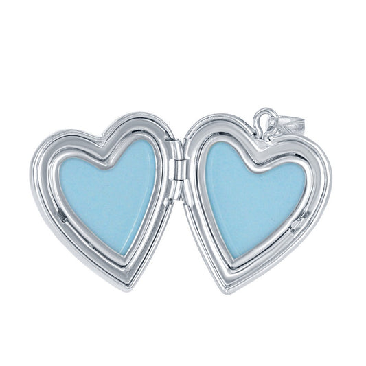 Sterling Silver, Mother of Pearl Center Heart Locket W/chain