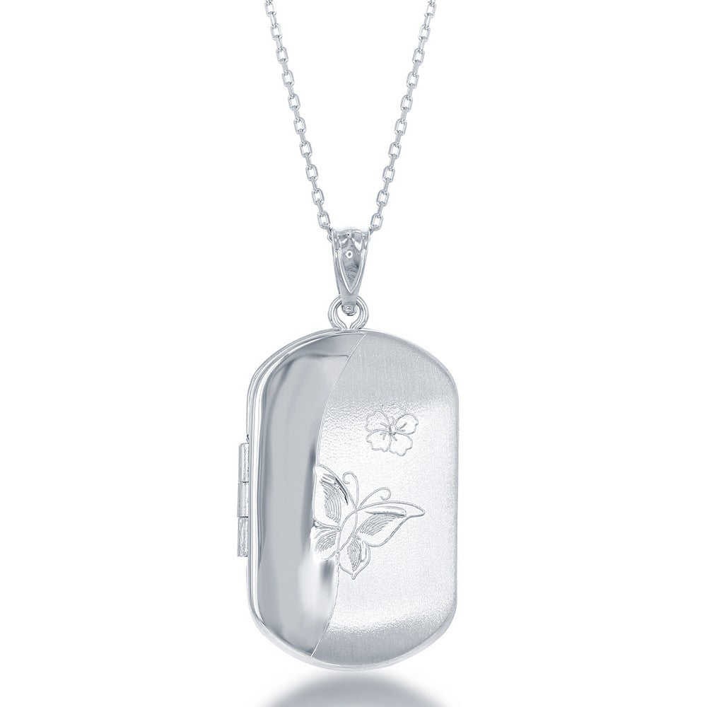 Sterling Silver, Butterfly Rectangular Locket W/chain