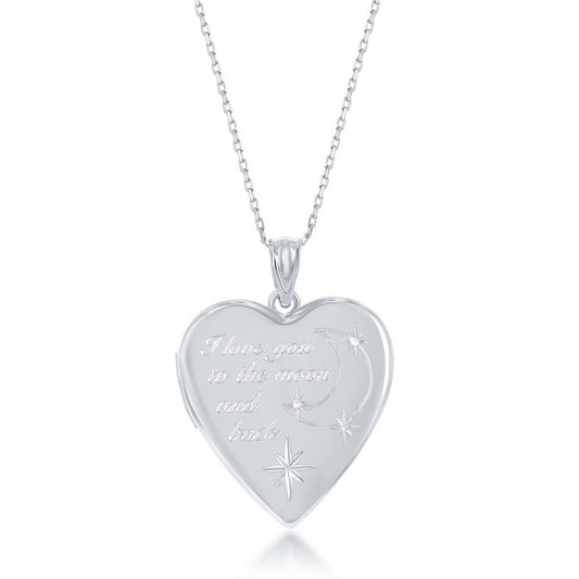 Sterling Silver, "I Love You To The Moon & Back" Heart Locket w/Chain