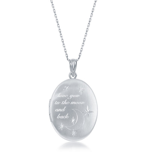 Sterling Silver, "I Love You To The Moon & Back" Oval Locket w/Chain