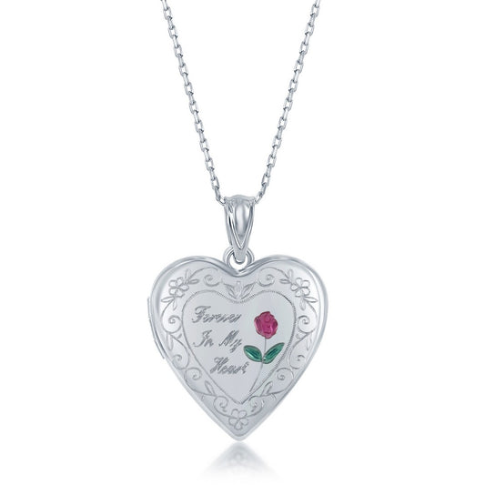 Sterling Silver, "Forever in My Heart" Heart Locket w/Chain