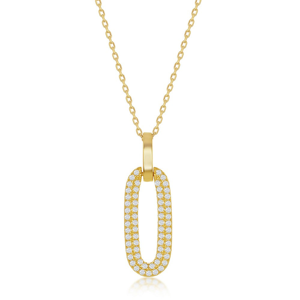 Sterling Silver, Oval Micro Pave CZ Door Knocker Pendant - Gold Plated