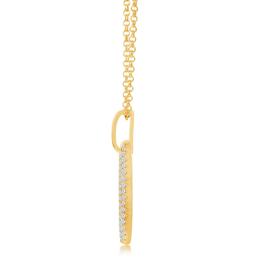 Sterling Silver, Oval Micro Pave CZ Door Knocker Pendant - Gold Plated