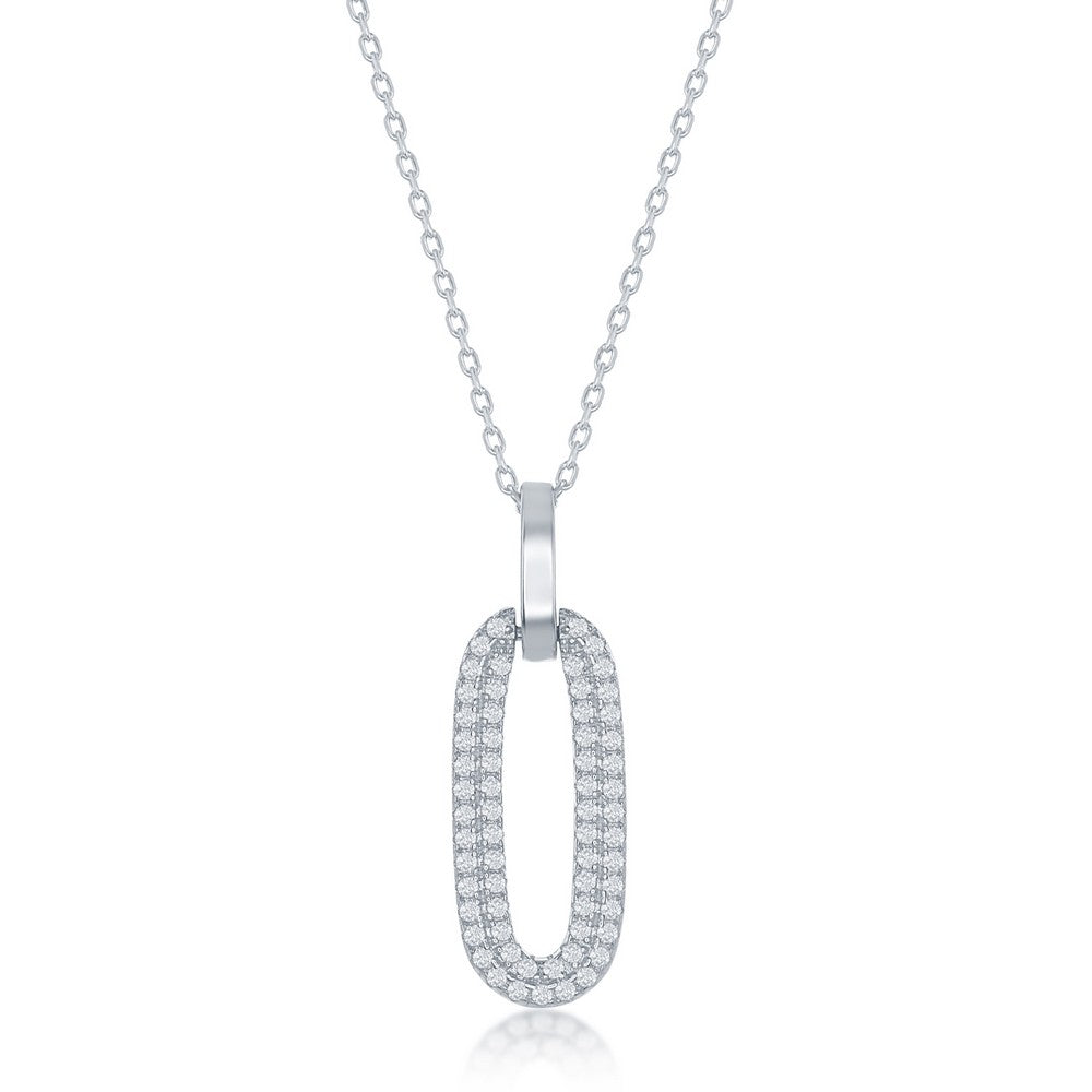 Sterling Silver, Oval Micro Pave CZ Door Knocker Pendant