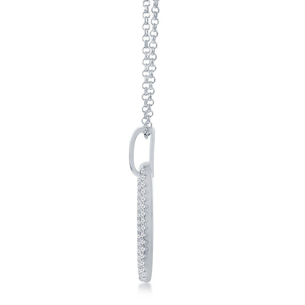 Sterling Silver, Oval Micro Pave CZ Door Knocker Pendant