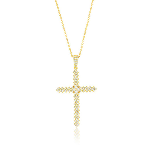 Sterling Silver, CZ Cross Pendant - Gold Plated