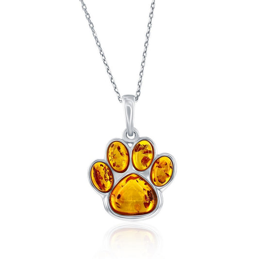 Sterling Silver, Amber Paw Print Pendant